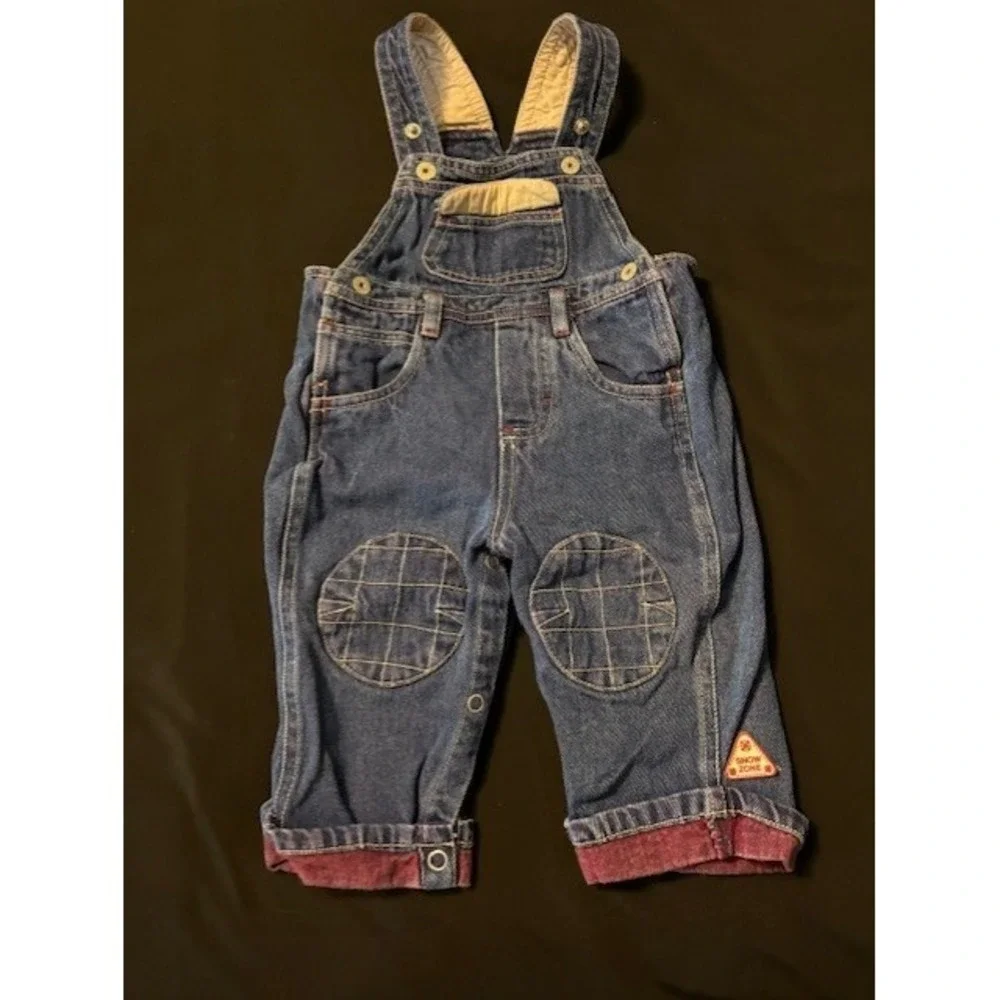 Faded Glory denim overalls, cuffed hem, cute knee patches, size 6-9 months